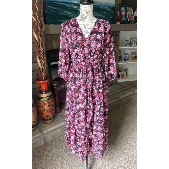 Isabel Maternity by Ingrid & Isabel Belted Floral Print Chiffon Maxi Dress S - Picture 2 of 15